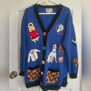 Vintage mixed print button down cardigan sweater, size medium JTWO NEW YORK